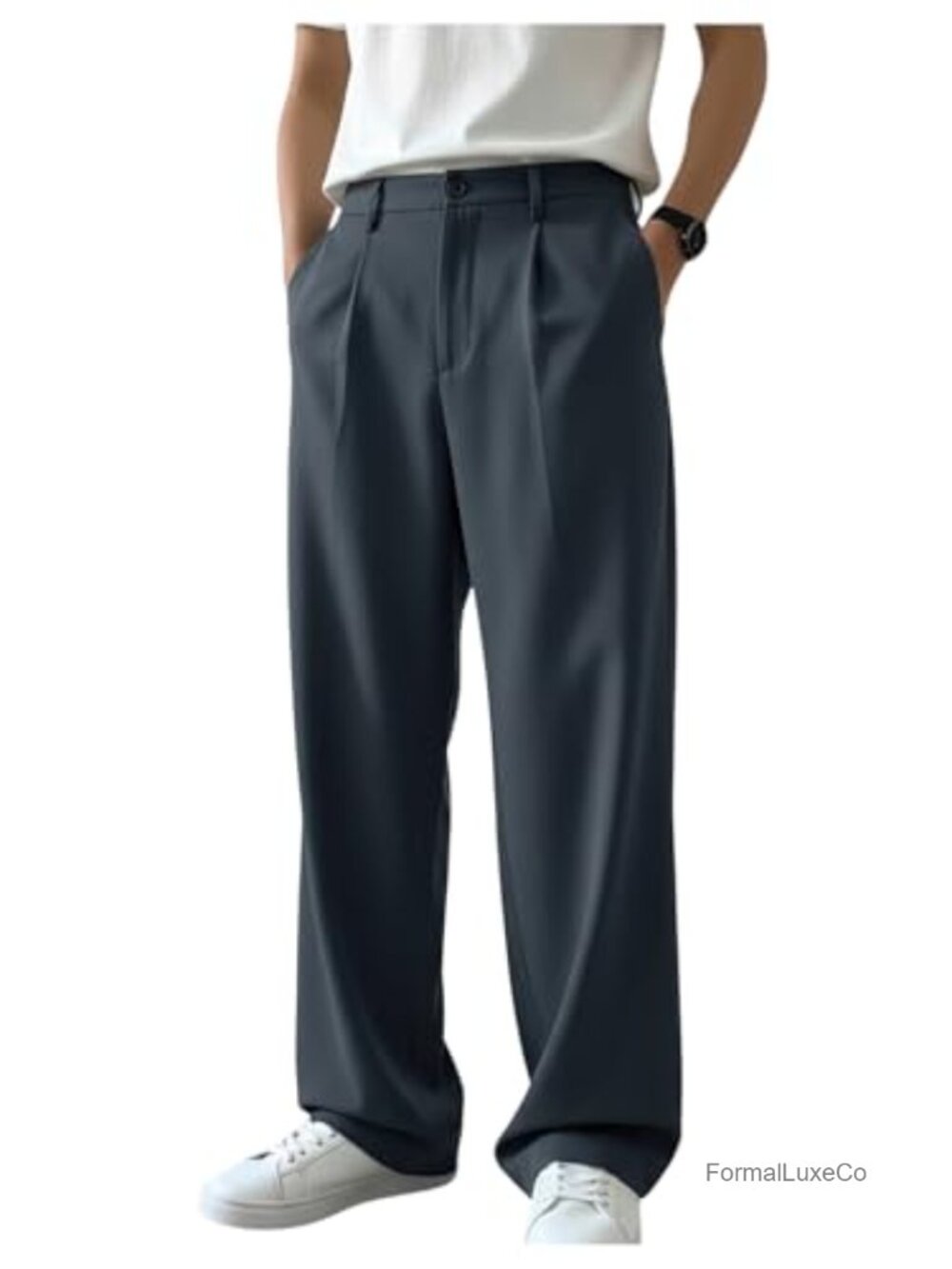 Men's Pleated Front Straight Leg Dress Pants Zip Fly Work Slacks